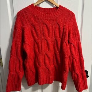 American Eagle Outfitters Vibrant Red Cable Knit Sweater